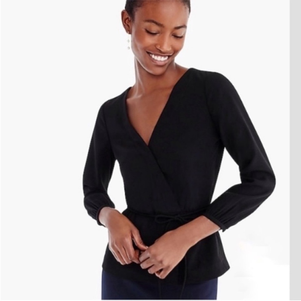 NWT J.Crew Drapey Crepe Faux-Wrap professional structured essentialβ black top